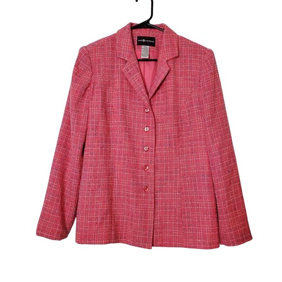 Sag Harbor Womens Pink Tweed Button-Front Blazer Size 8 - Picture 1 of 5